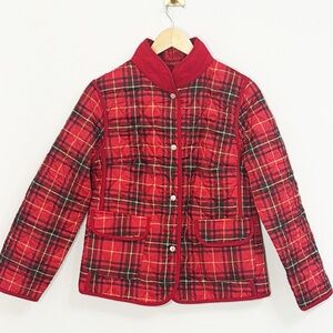 JANE ASHLEY Quilted Plaid Jacket Reversible To Solid Red Size small Like New!